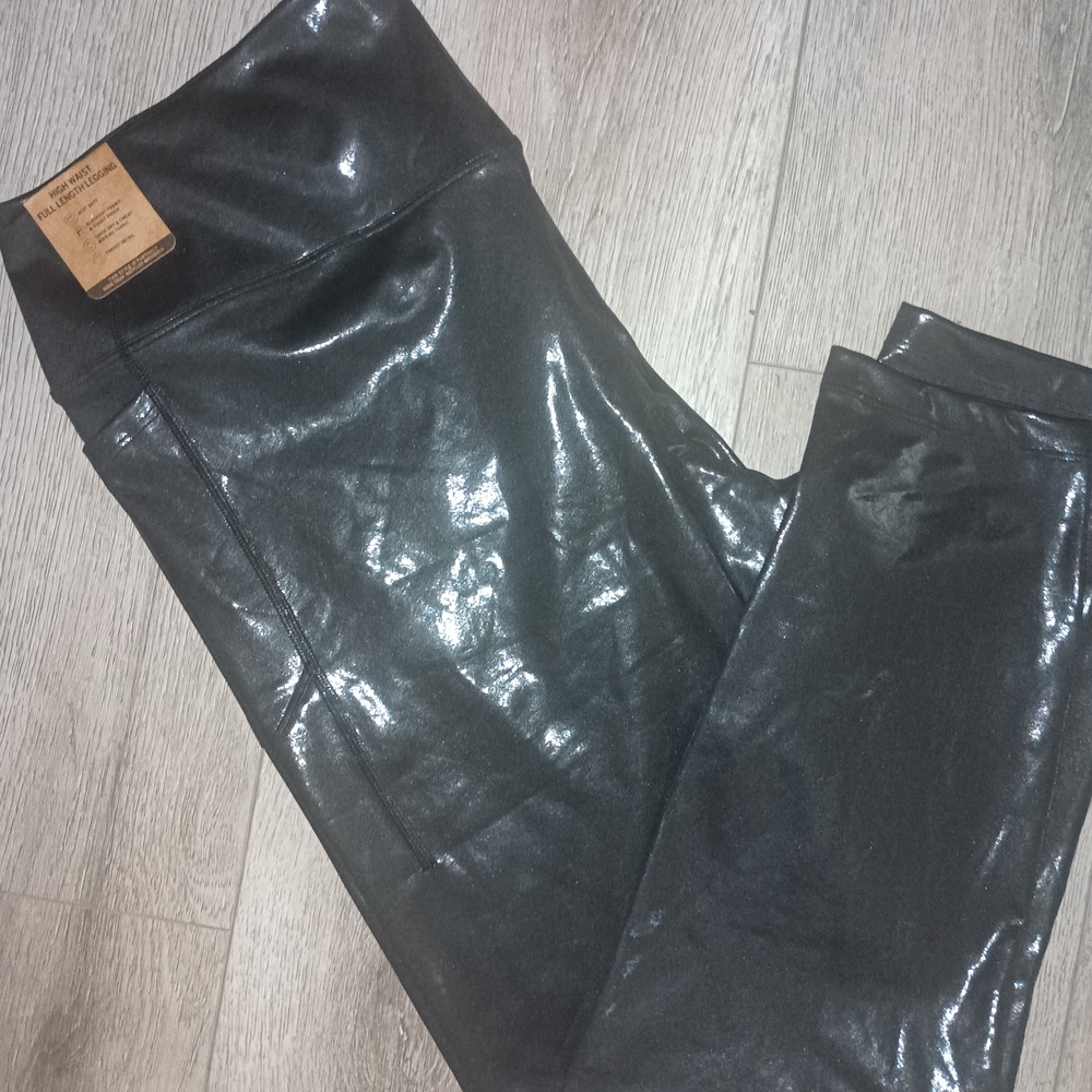 PINK Victoria's Secret Leather Shiny Black Leggings